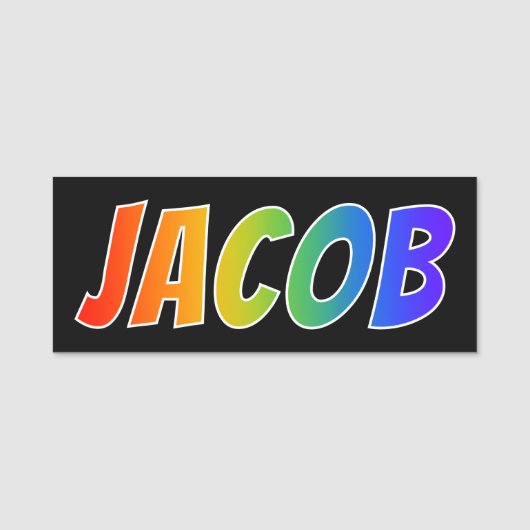 Voornaam "JACOB": Fun Rainbow-kleuren Naamplaatje (Voorkant)