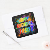 Voornaam "JACOB", geun "HAPPY BIRTHDAY" Vierkante Sticker (Envelop)