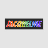Voornaam "JACQUELINE": Fun Rainbow-kleuren Naamplaatje (Voorkant)