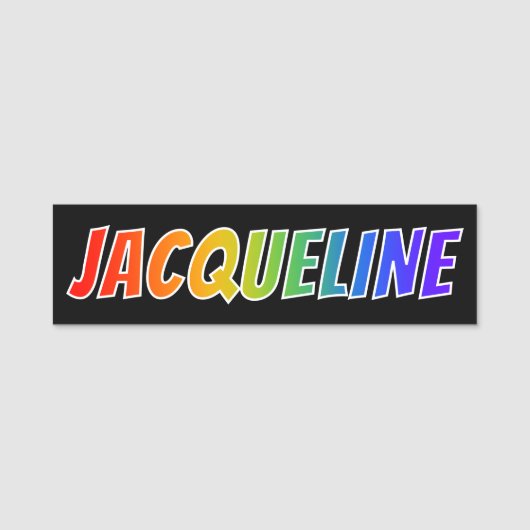Voornaam "JACQUELINE": Fun Rainbow-kleuren Naamplaatje (Voorkant)