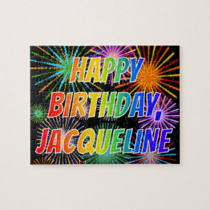 Voornaam "JACQUELINE", geun "HAPPY BIRTHDAY" Legpuzzel