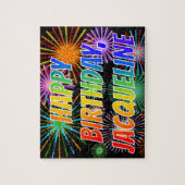 Voornaam "JACQUELINE", geun "HAPPY BIRTHDAY" Legpuzzel (Verticaal)