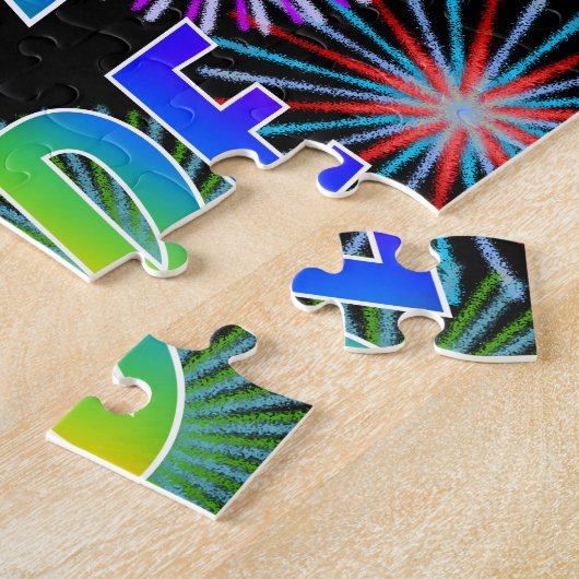 Voornaam "JADE", geun "HAPPY BIRTHDAY" Legpuzzel (Zijkant)