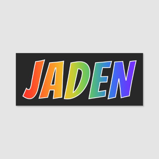 Voornaam "JADEN": Fun Rainbow-kleuren Naamplaatje (Voorkant)