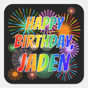 Voornaam "JADEN", geun "HAPPY BIRTHDAY" Vierkante Sticker