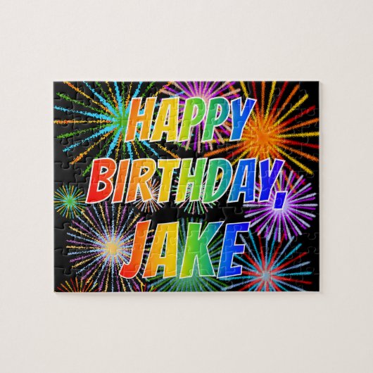 Voornaam: "JAKE", Fun "HAPPY BIRTHDAY" Legpuzzel (Horizontaal)