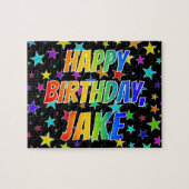 Voornaam: "JAKE", Fun "HAPPY BIRTHDAY" Legpuzzel (Horizontaal)