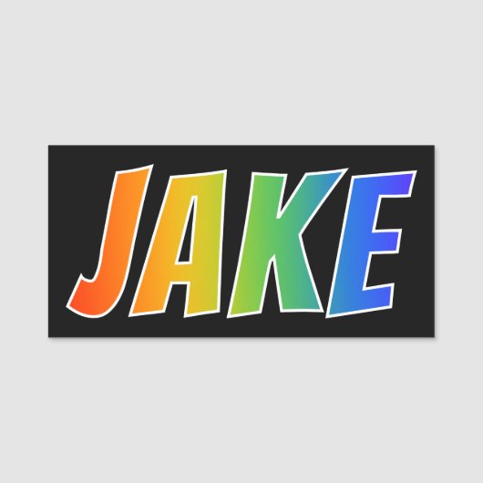 Voornaam "JAKE": Fun Rainbow-kleuren Naamplaatje (Voorkant)