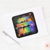 Voornaam "JAMES", geun "HAPPY BIRTHDAY" Vierkante Sticker (Envelop)