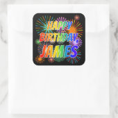 Voornaam "JAMES", geun "HAPPY BIRTHDAY" Vierkante Sticker (Tas)