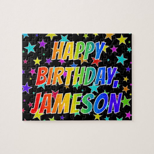 Voornaam "JAMESON", geun "HAPPY BIRTHDAY" Legpuzzel (Horizontaal)