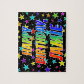 Voornaam "JAMIE", geun "HAPPY BIRTHDAY" Legpuzzel (Verticaal)