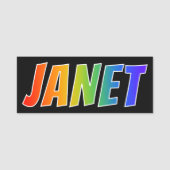 Voornaam "JANET": Fun Rainbow-kleuren Naamplaatje (Voorkant)