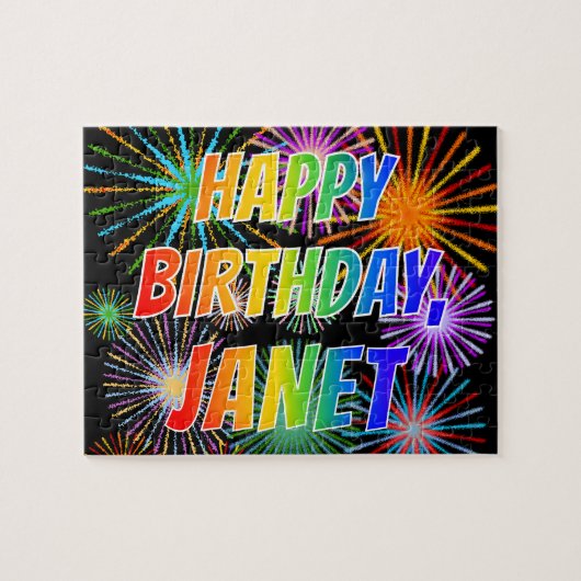 Voornaam "JANET", geun "HAPPY BIRTHDAY" Legpuzzel (Horizontaal)