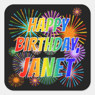 Voornaam "JANET", geun "HAPPY BIRTHDAY" Vierkante Sticker