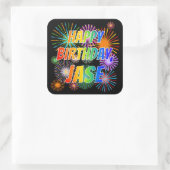 Voornaam "JASE", geun "HAPPY BIRTHDAY" Vierkante Sticker (Tas)
