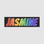 Voornaam "JASMINE": Fun Rainbow-kleuren Naamplaatje (Voorkant)