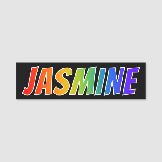 Voornaam "JASMINE": Fun Rainbow-kleuren Naamplaatje (Voorkant)