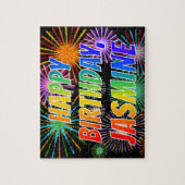 Voornaam "JASMINE", geun "HAPPY BIRTHDAY" Legpuzzel (Verticaal)