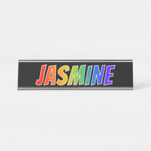 Voornaam "JASMINE": vun regenboogkleuren Bureau Naambordje