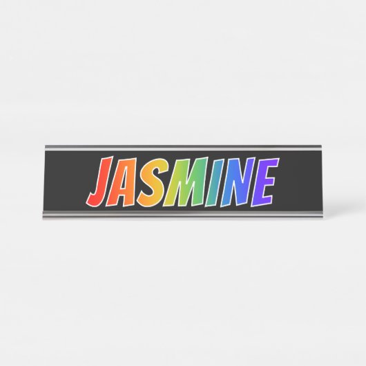 Voornaam "JASMINE": vun regenboogkleuren Bureau Naambordje (Voorkant)