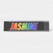 Voornaam "JASMINE": vun regenboogkleuren Bureau Naambordje (Voorkant)