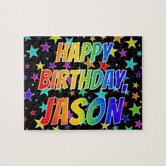 Voornaam "JASON", geun "HAPPY BIRTHDAY" Legpuzzel (Horizontaal)