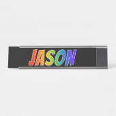 Voornaam "JASON": vun regenboogkleuren Bureau Naambordje (Voorkant)