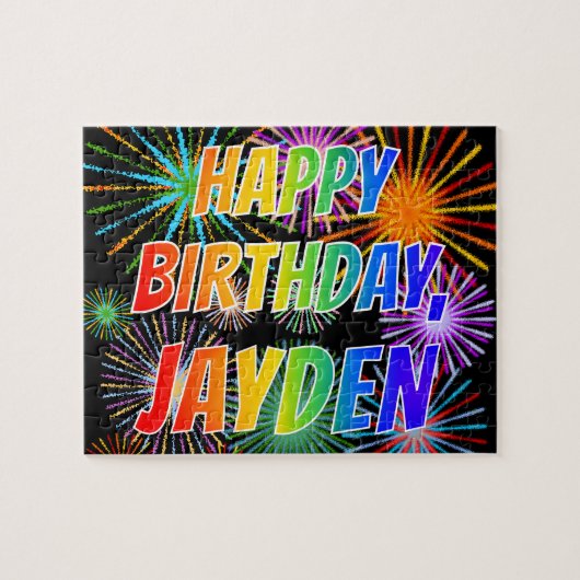 Voornaam: "JAYDEN", Fun "HAPPY BIRTHDAY" Legpuzzel (Horizontaal)