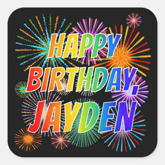 Voornaam: "JAYDEN", Fun "HAPPY BIRTHDAY" Vierkante Sticker (Voorkant)