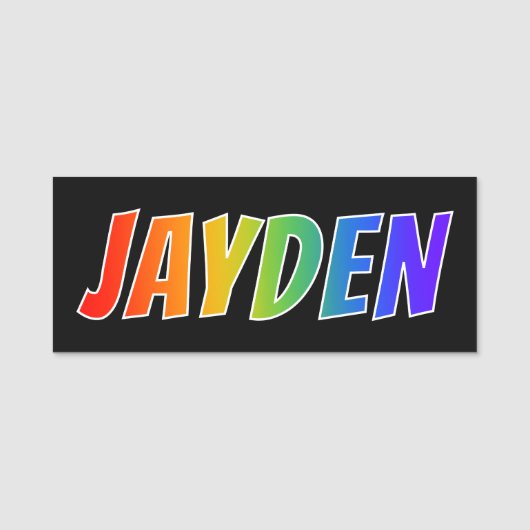 Voornaam "JAYDEN": Fun Rainbow-kleuren Naamplaatje (Voorkant)