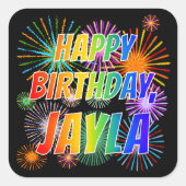 Voornaam: "JAYLA", Fun "HAPPY BIRTHDAY" Vierkante Sticker (Voorkant)
