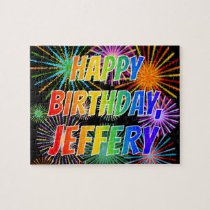 Voornaam "JEFFERY", geun "HAPPY BIRTHDAY" Legpuzzel
