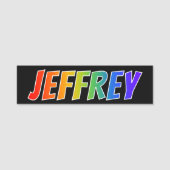 Voornaam "JEFFREY": Fun Rainbow-kleuren Naamplaatje (Voorkant)
