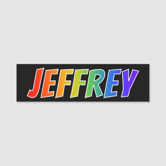 Voornaam "JEFFREY": Fun Rainbow-kleuren Naamplaatje (Voorkant)