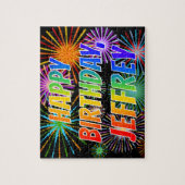 Voornaam "JEFFREY", geun "HAPPY BIRTHDAY" Legpuzzel (Verticaal)