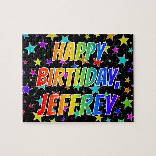 Voornaam "JEFFREY", geun "HAPPY BIRTHDAY" Legpuzzel (Horizontaal)