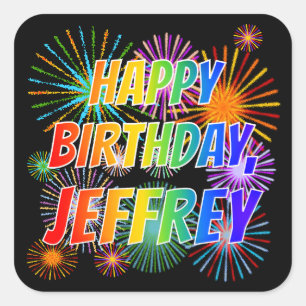 Voornaam "JEFFREY", geun "HAPPY BIRTHDAY" Vierkante Sticker