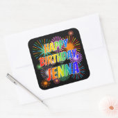 Voornaam "JENNA", geun "HAPPY BIRTHDAY" Vierkante Sticker (Envelop)