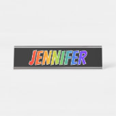 Voornaam "JENNIFER": Fun Rainbow-kleuren Bureau Naambordje (Voorkant)