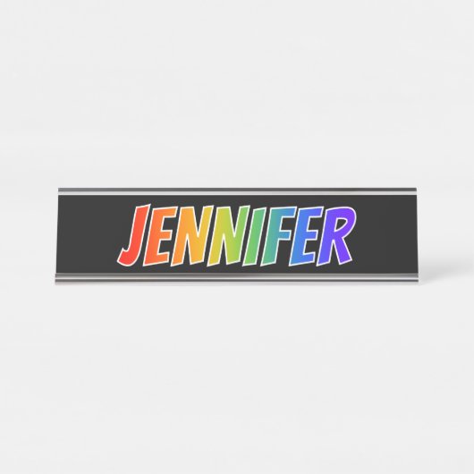 Voornaam "JENNIFER": Fun Rainbow-kleuren Bureau Naambordje (Voorkant)