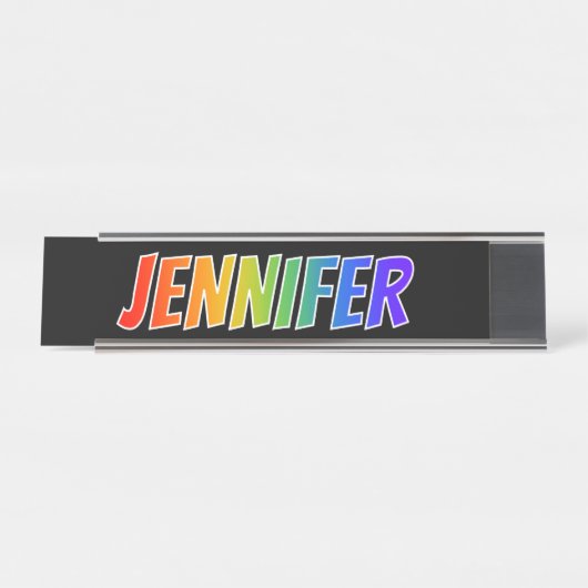 Voornaam "JENNIFER": Fun Rainbow-kleuren Bureau Naambordje (Voorkant)