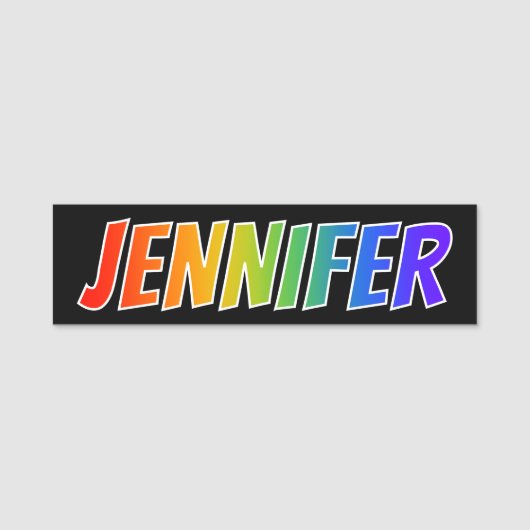 Voornaam "JENNIFER": Fun Rainbow-kleuren Naamplaatje (Voorkant)