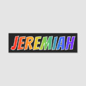 Voornaam "JEREMIAH": Fun Rainbow-kleuren Naamplaatje (Voorkant)