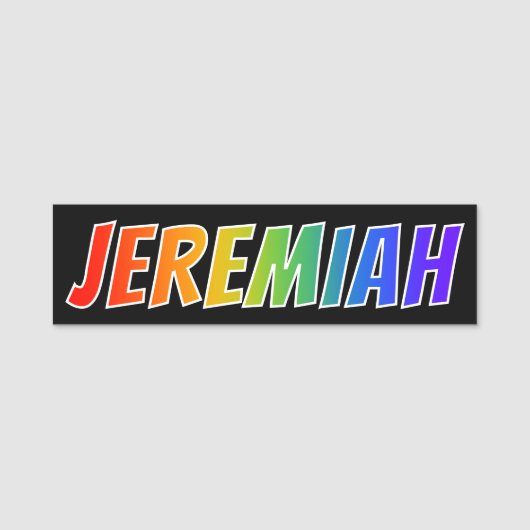 Voornaam "JEREMIAH": Fun Rainbow-kleuren Naamplaatje (Voorkant)