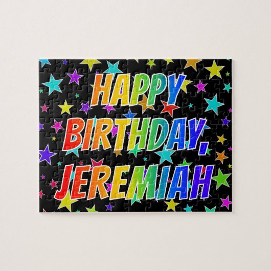 Voornaam "JEREMIAH", geun "HAPPY BIRTHDAY" Legpuzzel (Horizontaal)
