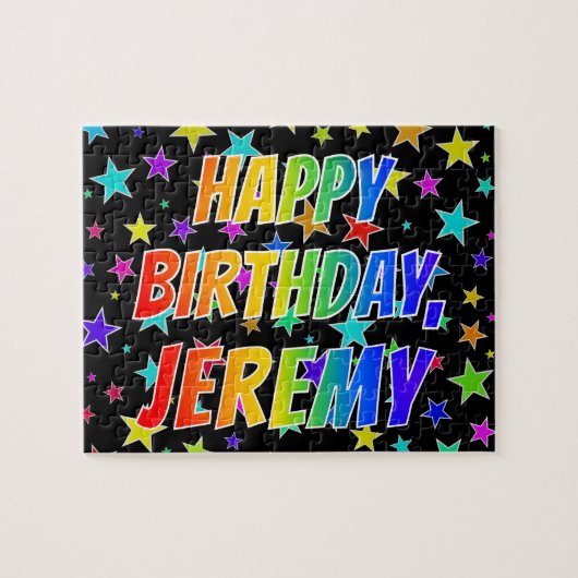 Voornaam "JEREMY", geun "HAPPY BIRTHDAY" Legpuzzel (Horizontaal)