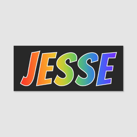 Voornaam "JESSE": Fun Rainbow-kleuren Naamplaatje (Voorkant)