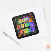 Voornaam "JESSICA", geun "HAPPY BIRTHDAY" Vierkante Sticker (Envelop)