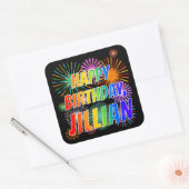 Voornaam "JILLIAN", geun "HAPPY BIRTHDAY" Vierkante Sticker (Envelop)